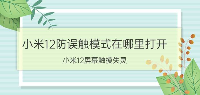 小米12防误触模式在哪里打开 小米12屏幕触摸失灵？